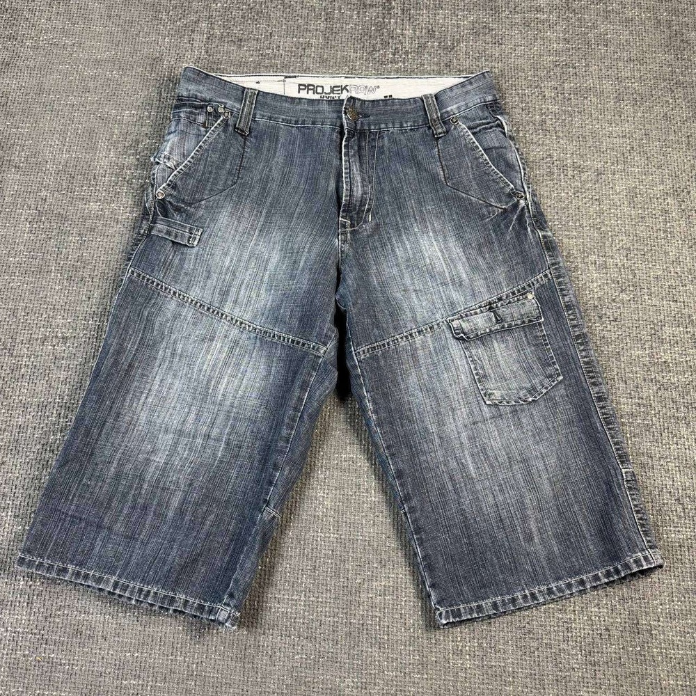 Projek Raw Denim Cargo Shorts Mens 32x16 Dark Wash Y2K Skater Baggy Jorts
